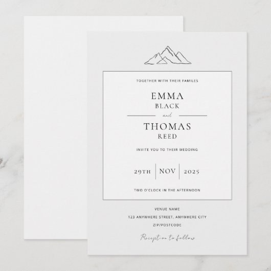 エンマ マウンテン ミニマリスト ダヴ グレー 招待状 (正面/裏面)