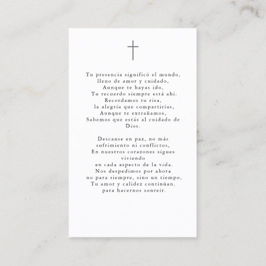 エンメモリア |葬儀祈りの言葉のフォトカードスペインのイン 名刺 (裏面)