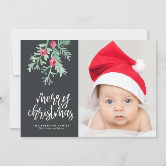 エヴァグリーンクリスマスホリデーフォトカードイン石板 シーズンカード (正面)