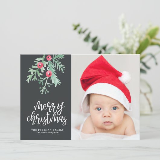 エヴァグリーンクリスマスホリデーフォトカードイン石板 シーズンカード (スタンド正面)