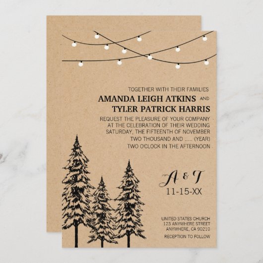 エヴァグリーン素朴パインツリー結婚式招待状 招待状 (正面/裏面)