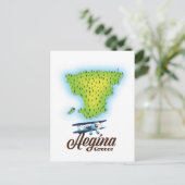 エーギナのギリシャ島地図 ポストカード (スタンド正面)