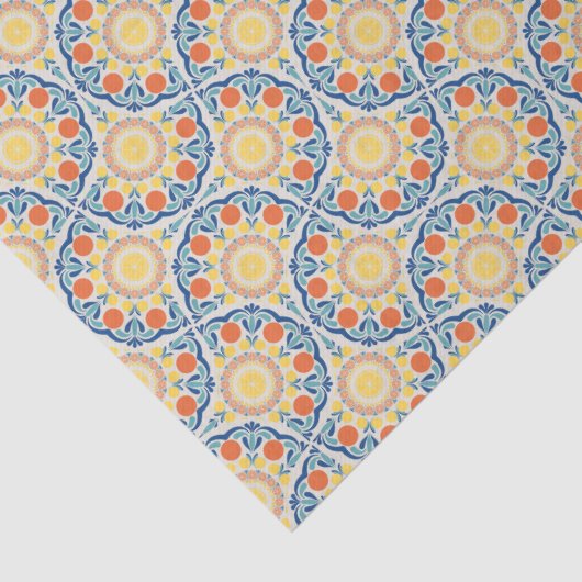 エーゲの夏のオレンジとレモンのアールデコファン 薄葉紙 (詳細)