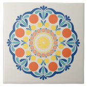 エーゲの夏のオレンジとレモンのドットマンダラ タイル (正面)