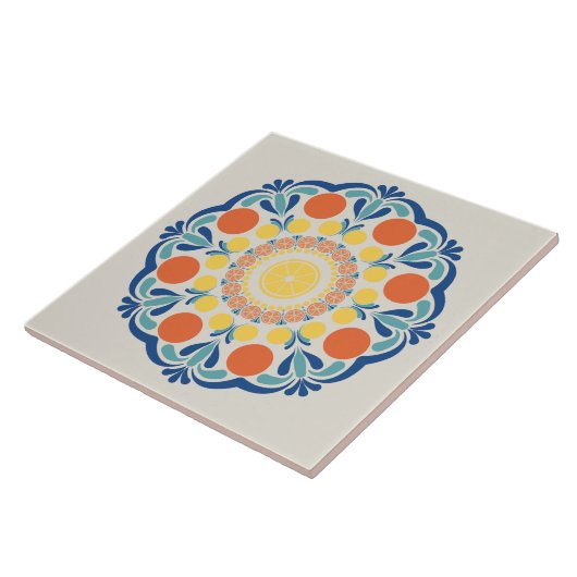 エーゲの夏のオレンジとレモンのドットマンダラ タイル (側面)