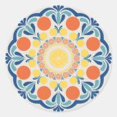 エーゲの夏のオレンジとレモンのドットマンダラ ラウンドシール (正面)