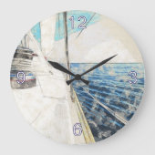 エーゲアン帆船スケッチ丸時計 – 航海の ラージ壁時計 (正面)