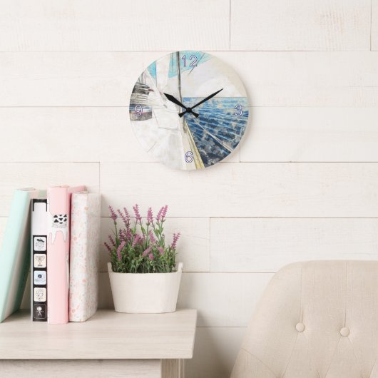 エーゲアン帆船スケッチ丸時計 – 航海の ラージ壁時計 (読書スペース)