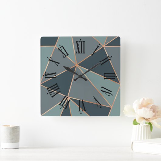 エーゲティール（緑がかった色）ノクターヌブルーアメリカンリバーグレー スクエア壁時計 (ホーム)