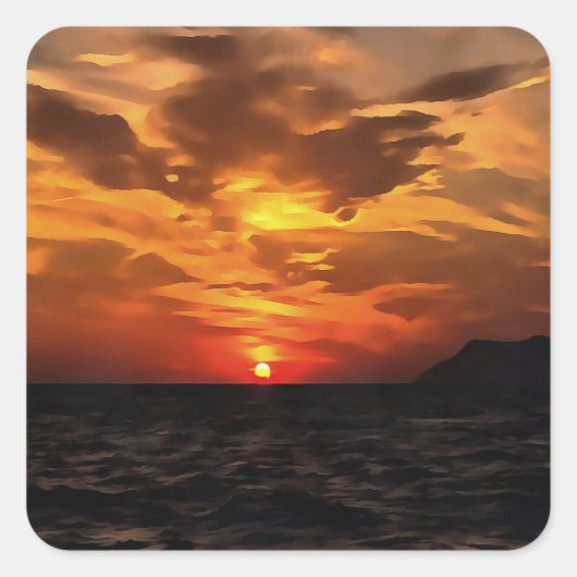 エーゲ川に焼けた地平線絵画の夕日 スクエアシール (正面)