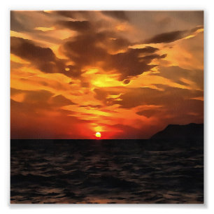 エーゲ川に焼けた地平線絵画の夕日 フォトプリント