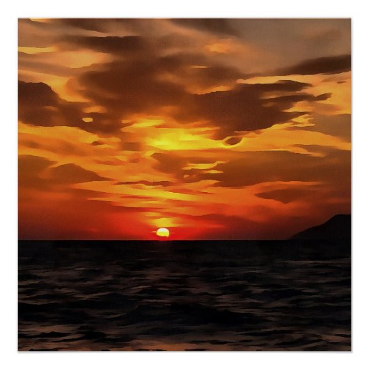 エーゲ川に焼けた地平線絵画の夕日 ポスター (正面)