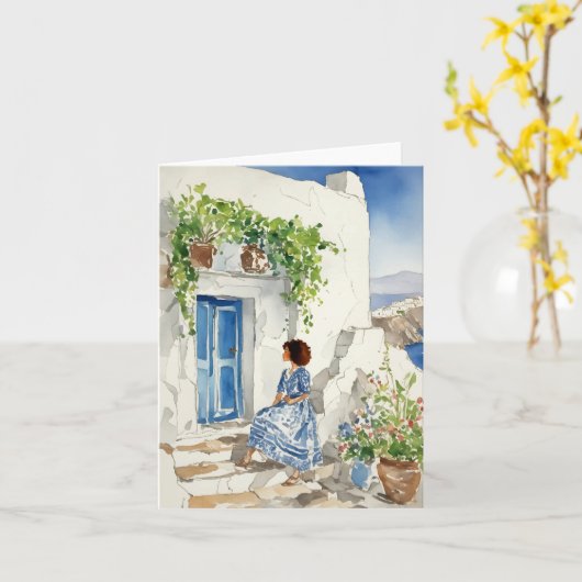 エーゲ海の水彩文房具のヒゲ カード (黄色い花)