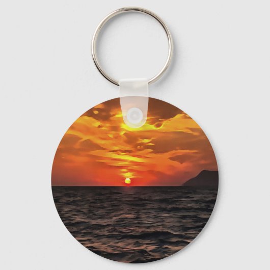 エーゲ海の風景の上の絵画夕日 キーホルダー (正面)