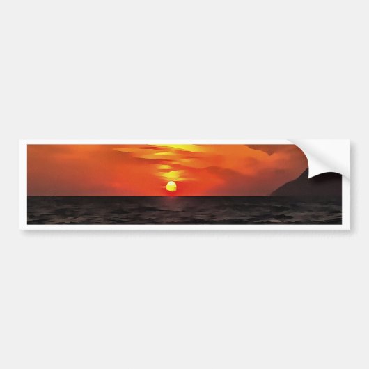 エーゲ海の風景の上の絵画夕日 バンパーステッカー (正面)