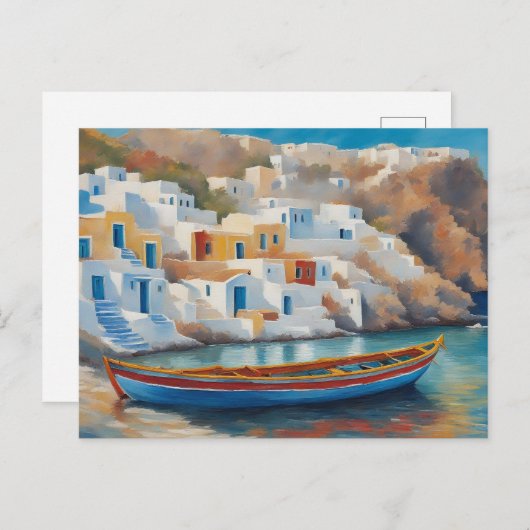 エーゲ絵画ア海の魚釣りボートの ポストカード (正面/裏面)