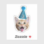 エージカスタムパーティーハット誕生日付き猫顔写真 シール (シート)