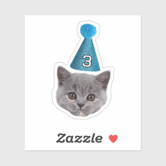 エージカスタムパーティーハット誕生日付き猫顔写真 シール (シート)