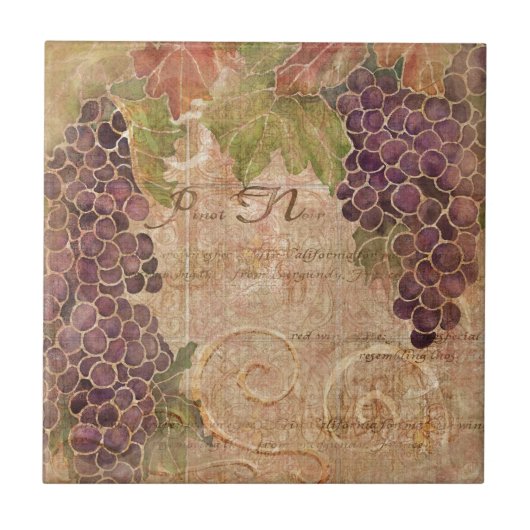 エージンググレープヴィネヤードウォーターカラーホームデコール タイル (正面)