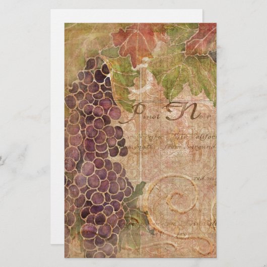 エージンググレープヴィネヤードウォーターカラーホームデコール 便箋 (正面/裏面)