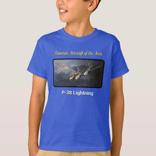エースお気に入りのP-38稲妻の航空機 Tシャツ (正面)