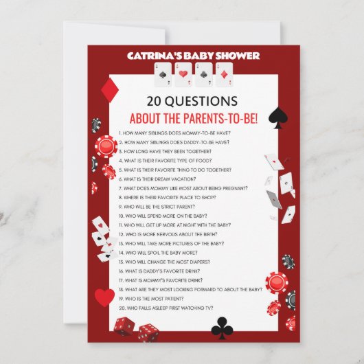 エースカジノベイビーシャワー - 編集可能な名前、5x7 招待状 (正面)