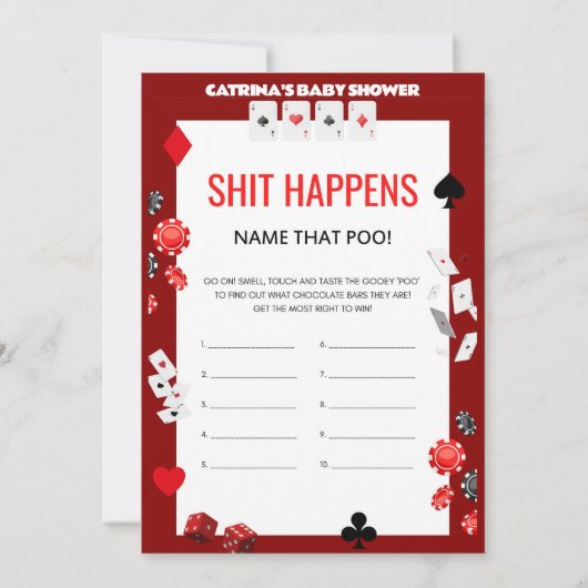 エースカジノベビーシャワー – 編集可能な名前、5 x 7 招待状 (正面)