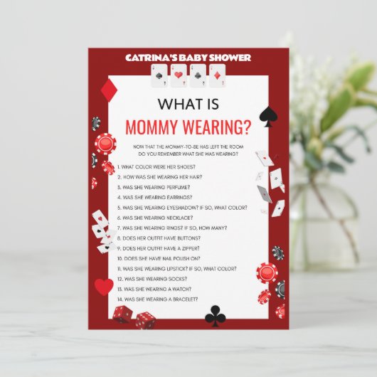 エースカジノベビーシャワー – 編集可能な名前、5 x 7 招待状 (スタンド正面)