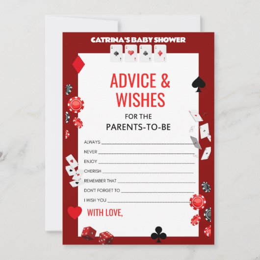 エースカジノベビーシャワー – 編集可能な名前、5 x 7 招待状 (正面)