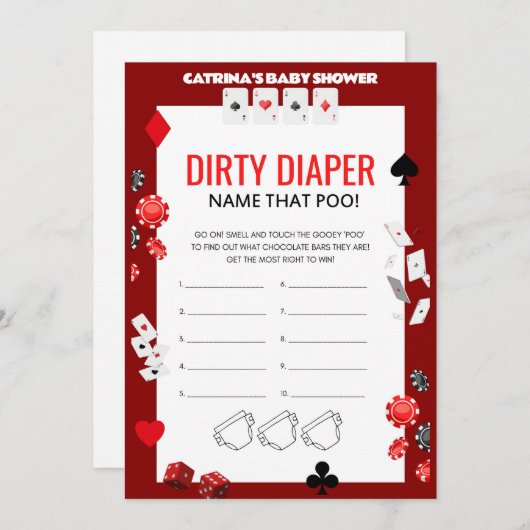 エースカジノベビーシャワー – 編集可能な名前、5 x 7 招待状 (正面/裏面)