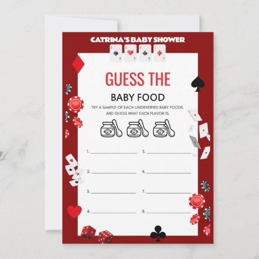 エースカジノベビーシャワー – 編集可能な名前、5 x 7 招待状 (正面)