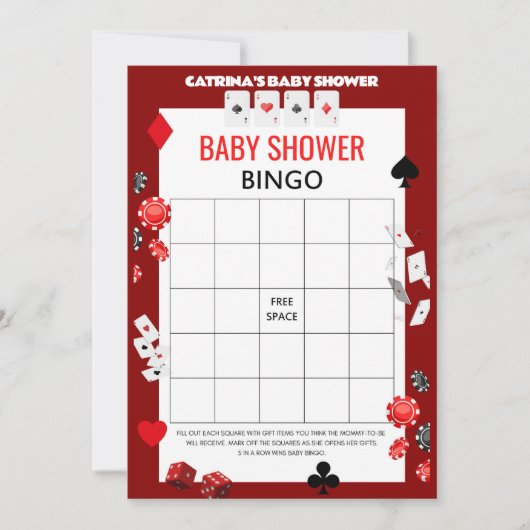 エースカジノベビーシャワー – 編集可能な名前、5 x 7 招待状 (正面)