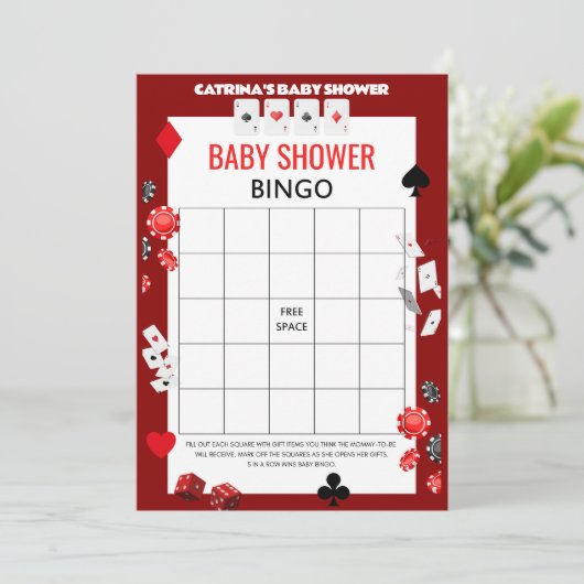 エースカジノベビーシャワー – 編集可能な名前、5 x 7 招待状 (スタンド正面)