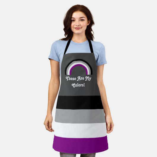エースプライド国旗とレインボーとカスタム文字 エプロン (着用した状態)