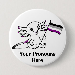 エースプライド旗LGBTQ+を持つPROANS Cute Axolotl 缶バッジ