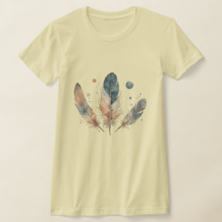 エーテリアル・トリオ: ボヘミアンな水彩の羽根 Tシャツ