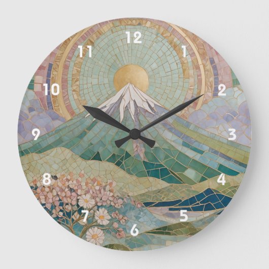 エーテリアル・ブルーム: 春の淡いモザイク火山 ラージ壁時計 (正面)