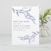 エーテリアル ブルー | おしゃれな VERTICAL セーブ・ザ・デート 招待状 (スタンド正面)