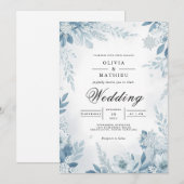 エーテリアル ブルー ブルーム 冬の結婚式 招待状 (正面/裏面)