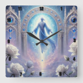 エーテルのアーチウェイホワイトローズ スクエア壁時計 (正面)