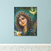 エーテルの女性ホールディング金ゴールド妖精のような蝶 キャンバスプリント (インサイチュ (ウッドフロア))