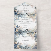 エーテルの繊細な水の色の穏やかな葉 オールインワン招待状 (内側)