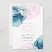 エーテルティール(緑がかった色)エレガントピンクイモダンスウィート16 招待状 (正面)