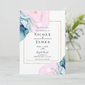 エーテルティール(緑がかった色)ピエレガントンクモダン金ゴールド結婚ズ 招待状 (スタンド正面)