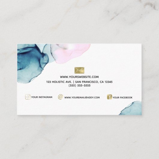 エーテルティール（緑がかった色）&ピンクインキグラマーエレガンスモダンホテル 名刺 (裏面)