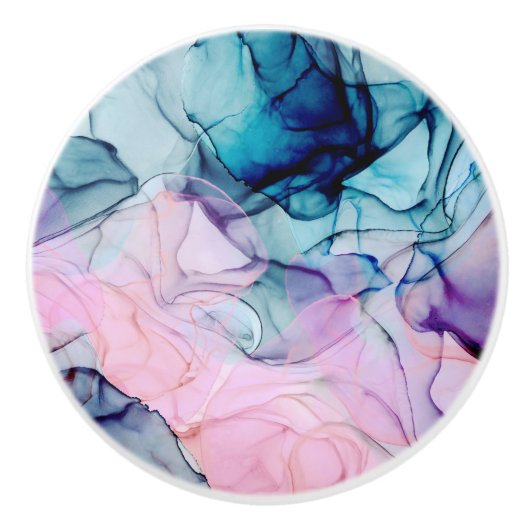 エーテルティール（緑がかった色）ピンクパープルインキグラマモダンール セラミックノブ (正面)