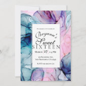 エーテルティール（緑がかった色）ピンクパープルモダンインクグラムスウィート16 招待状 (正面)