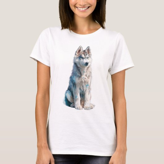 エーテルブルー釉薬シベリアンハスキー女性 Tシャツ (正面)