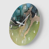 エーテル抽象芸術ティール（緑がかった色）ブラックグリーン金ゴールド ラージ壁時計 (傾斜)