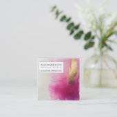 エーテル放射 |ピンクと金ゴールド スクエア名刺 (スタンド正面)